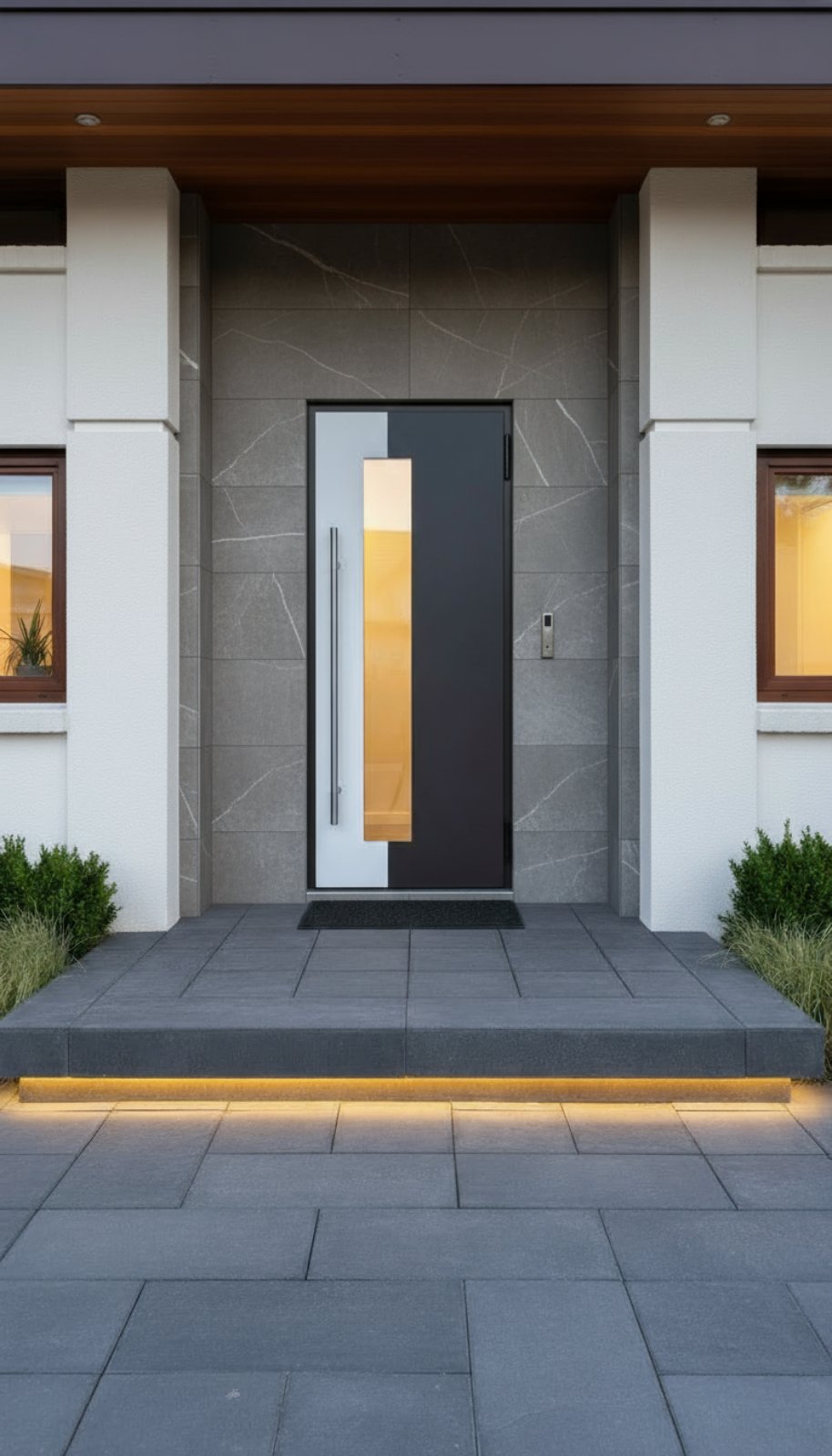 Классическая белая входная дверь с остеклением