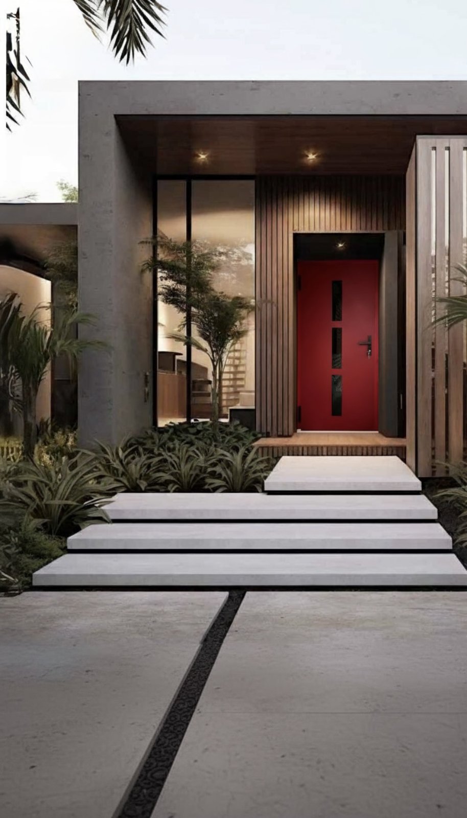 Красная входная дверь с полным остеклением